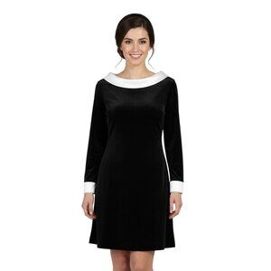 Leo Narducci 1960s Vintage Black Velvet Cream Satin A Line Dress Size 16